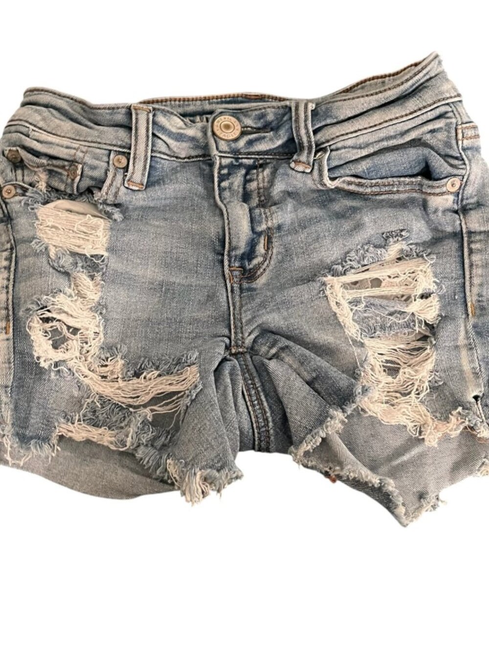 American Eagle Womens 0 Distressed Denim Shorts Light Wash Next Level Stretch